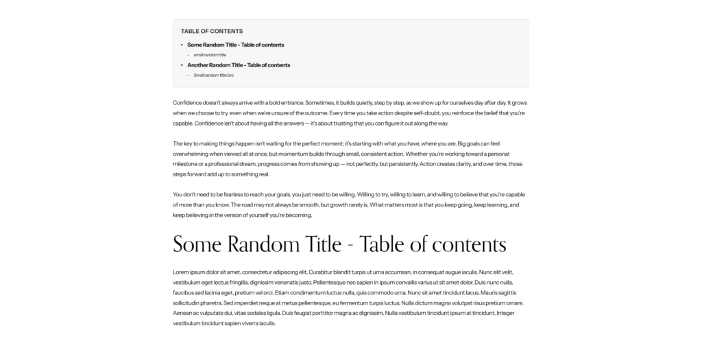 squarespace plugin - table of contents